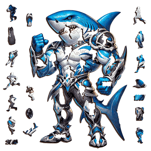 The Tidal Warlord - Sharks -Inspired Warrior Puzzle – Cronulla Rugby League Fan Gift Puzzle Art Australia