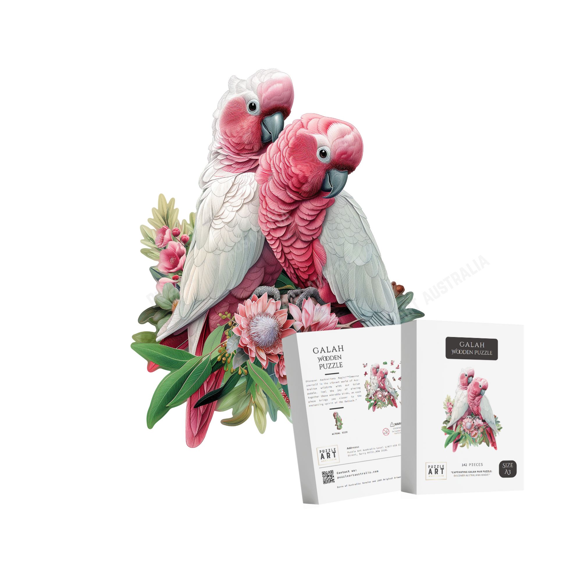Galah Pair Wooden Puzzle Puzzle Art Australia