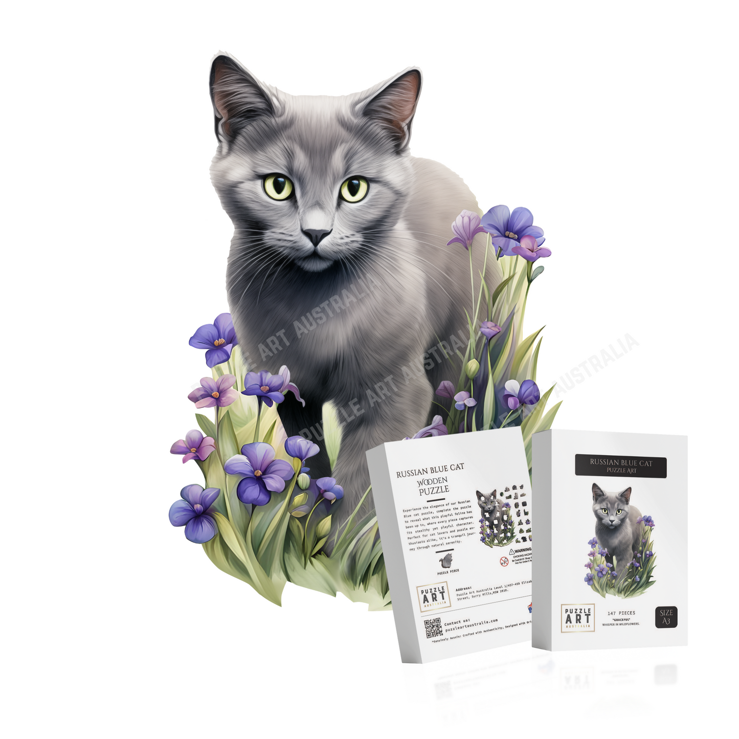 Russian Blue Cat Wooden Puzzle Puzzle Art Australia