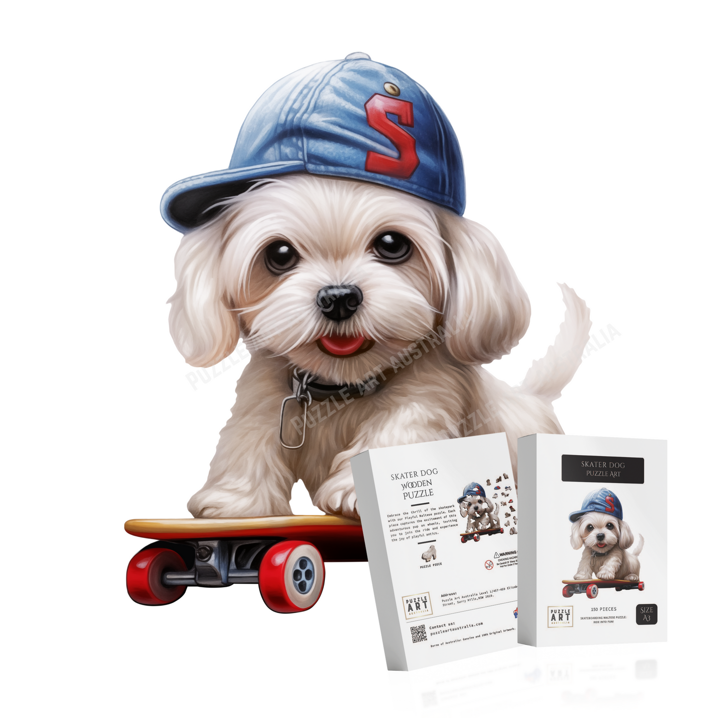 Skater Maltese Dog Wooden Puzzle Puzzle Art Australia