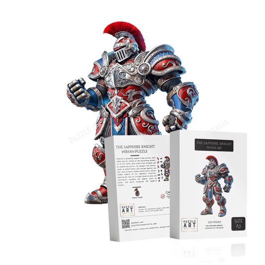 The Red and Blue Knight Warrior Puzzle – Newcastle-Inspired Rugby League Puzzle-Wooden Puzzle Puzzle Art Australia