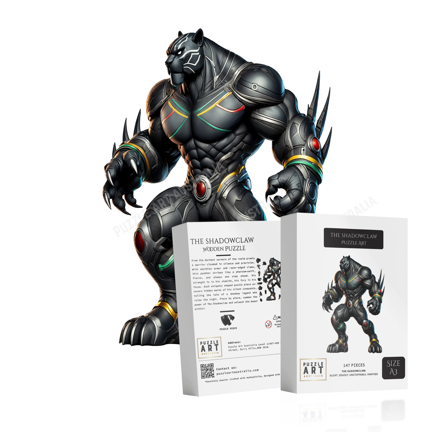 Shadow Claw Panther-Inspired Warrior Puzzle – Penrith Rugby League Collectible-Wooden Puzzle Puzzle Art Australia