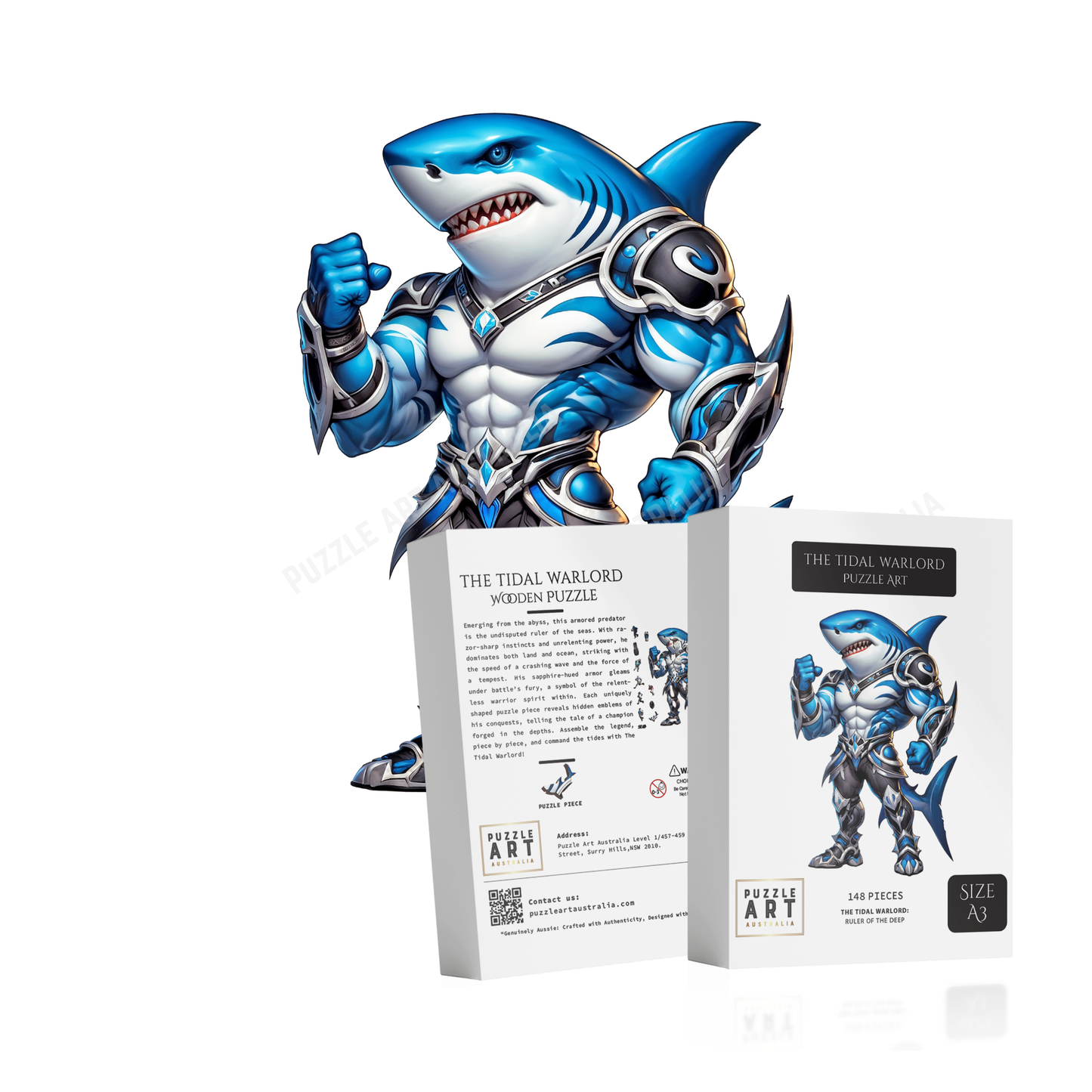 The Tidal Warlord - Sharks -Inspired Warrior Puzzle – Cronulla Rugby League Fan Gift-Wooden Puzzle Puzzle Art Australia