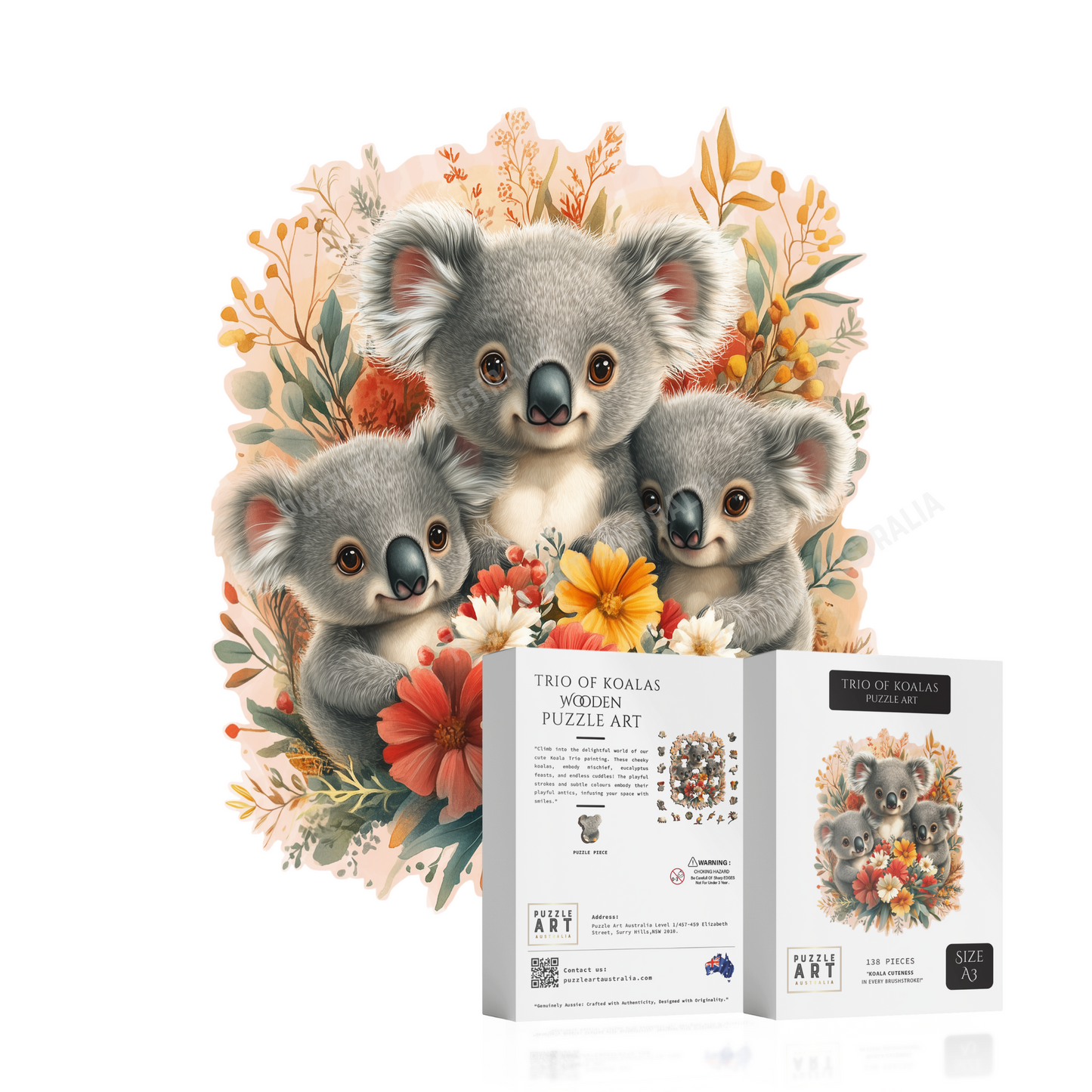 Trio of Koalas Wooden Puzzle Puzzle Art Australia