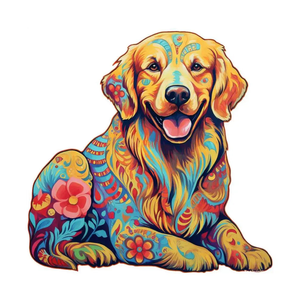 Sitting Golden Retriever Puzzle Art Australia