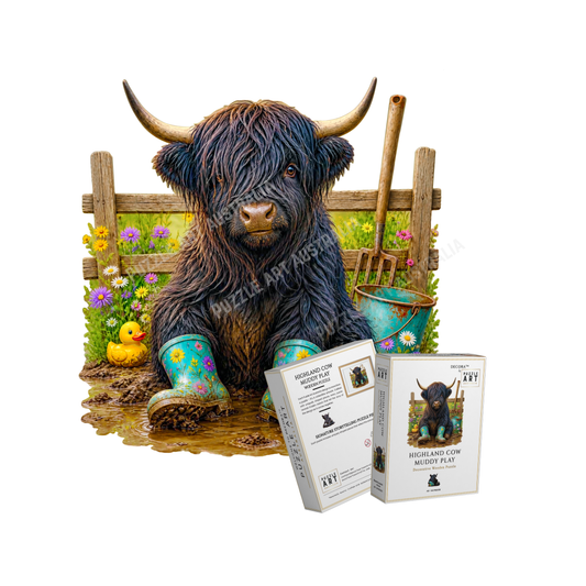 Highland Cow Muddy Play Puzzle Art Australia
