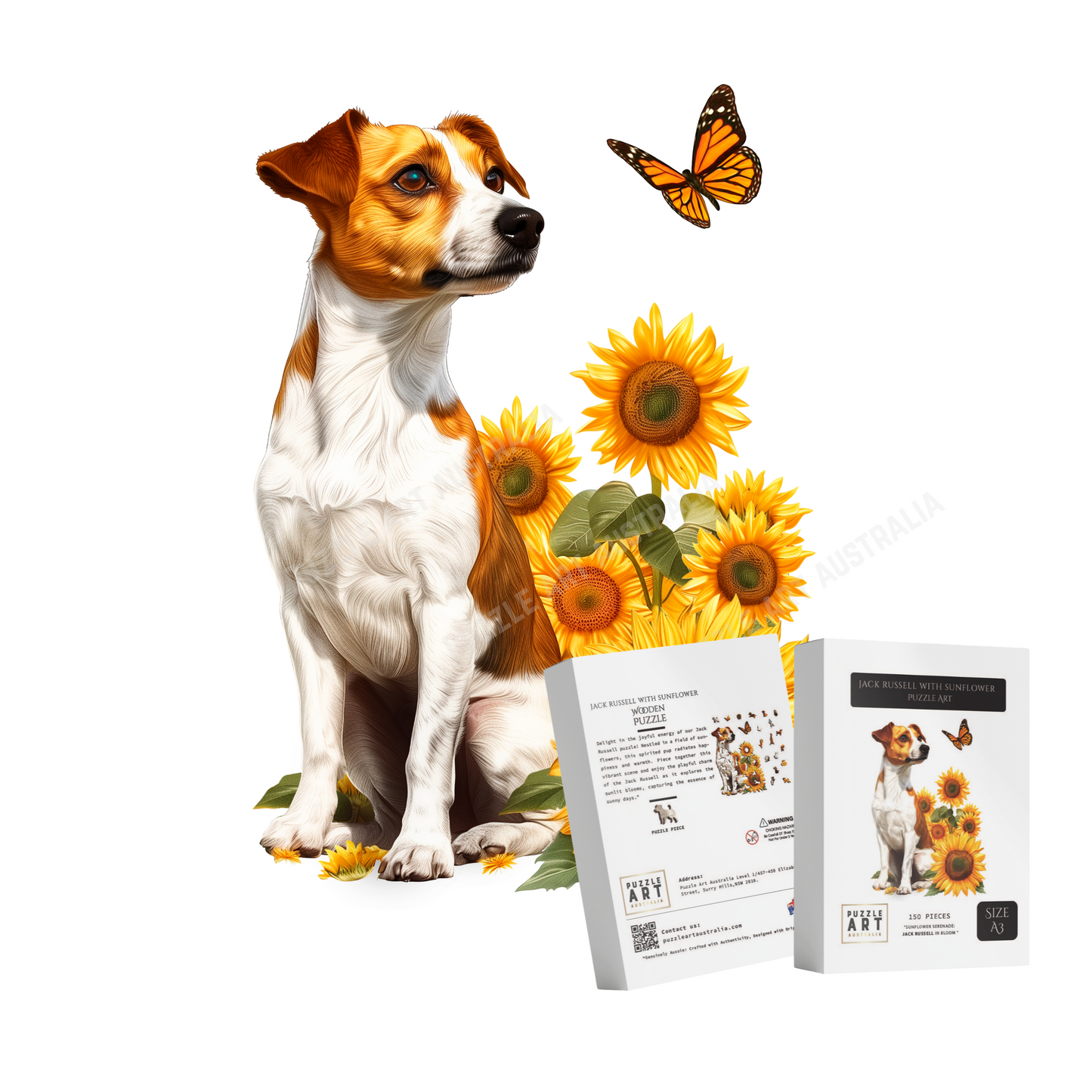 Jack Russell With Sunflower Wooden Puzzle Puzzle Art Australia