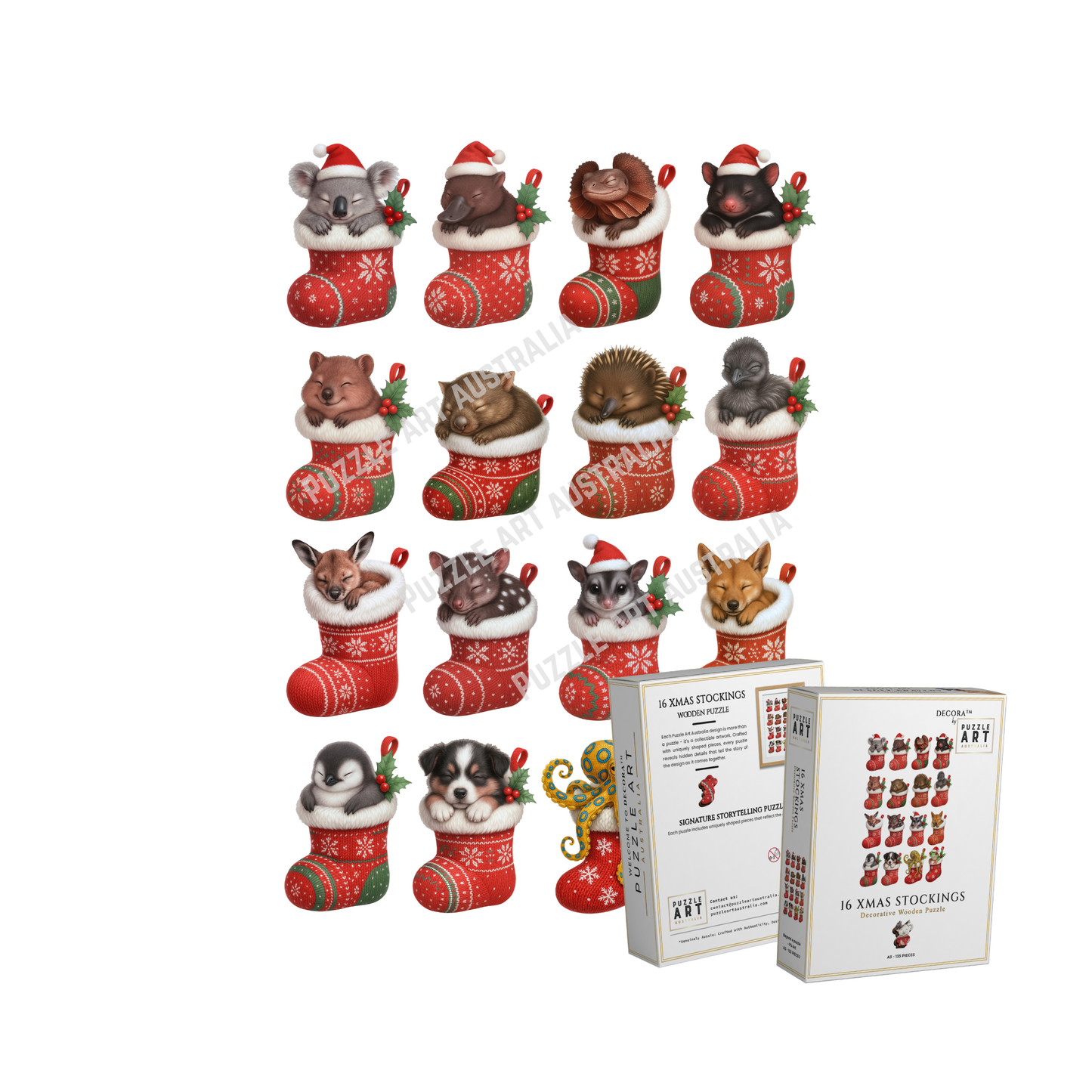 16 Xmas Stockings Puzzle Art Australia
