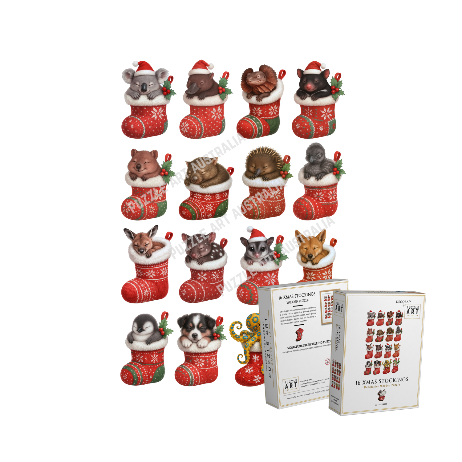 16 Xmas Stockings Puzzle Art Australia