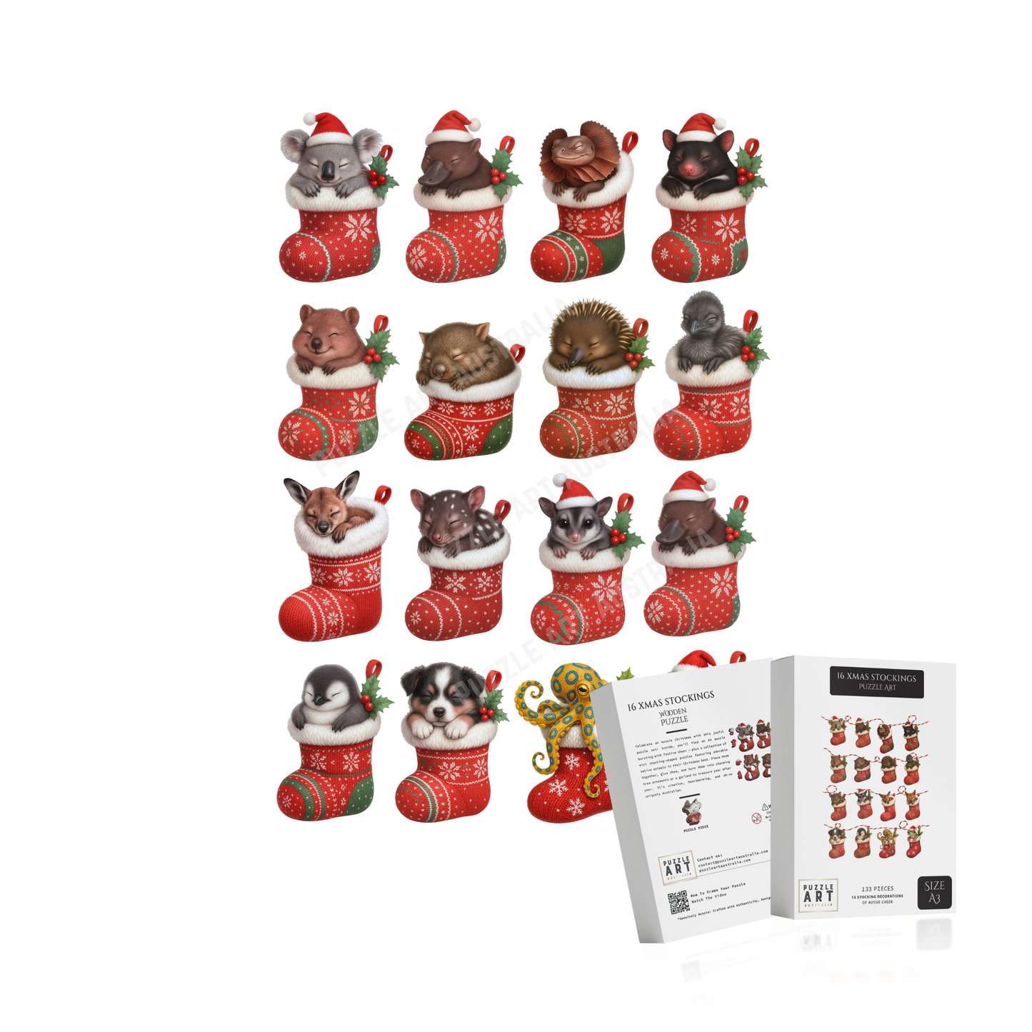 16 Xmas Stockings Puzzle Art Australia