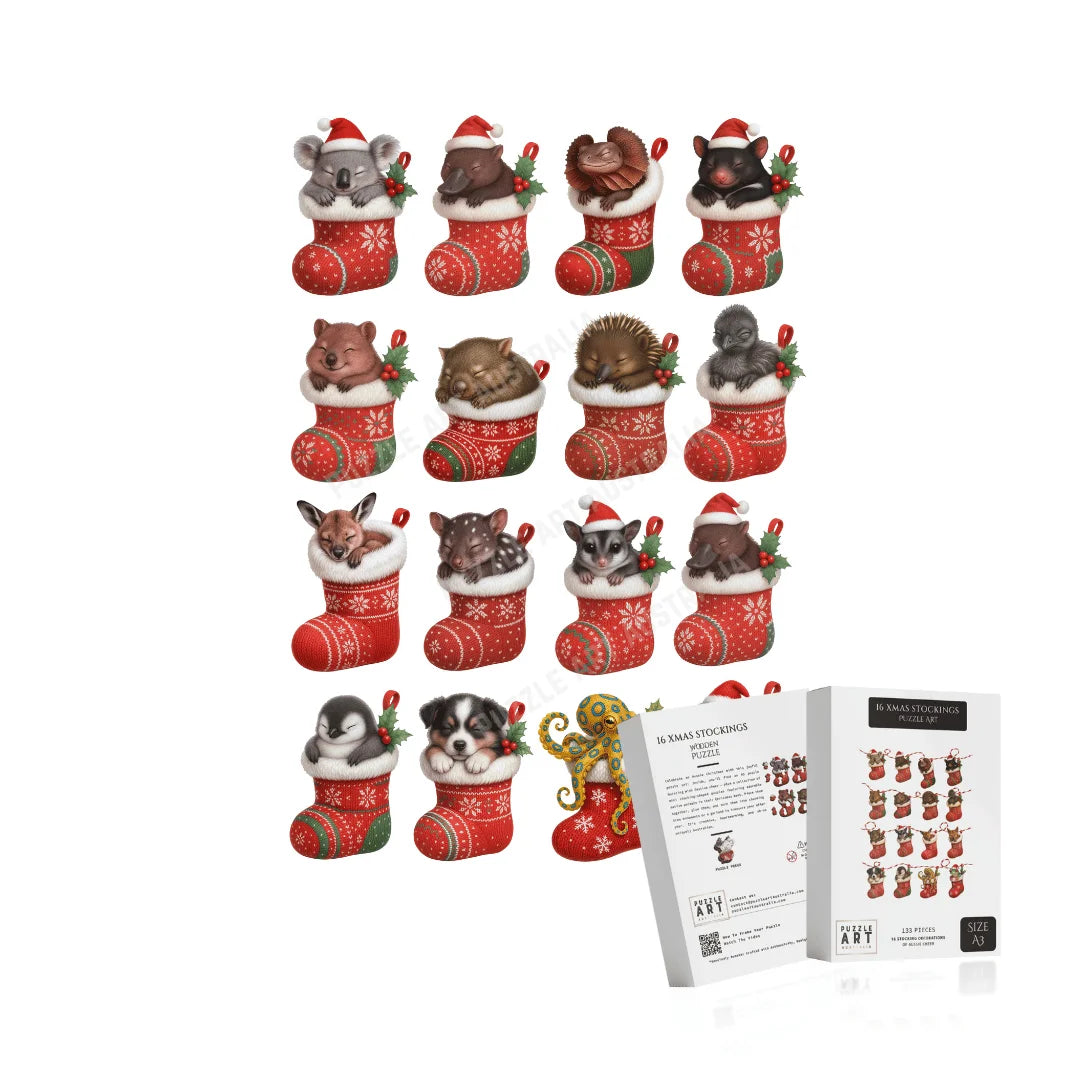 16 Xmas Stockings Puzzle Art Australia