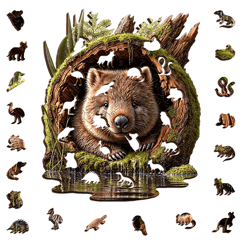 Burrow Keeper Wombat Wooden Puzzle Puzzle Art Australia