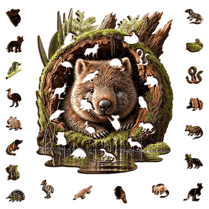 Burrow Keeper Wombat Wooden Puzzle Puzzle Art Australia