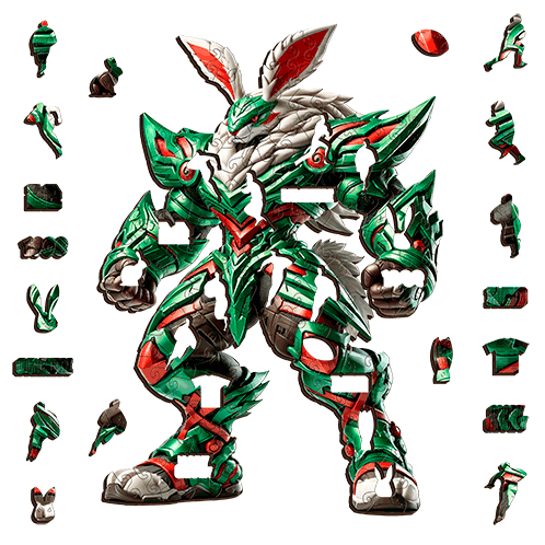 The Emerald and Red Rabbit-Inspired Puzzle – South Sydney Gladiator Art for Rugby Fans Puzzle Art Australia
