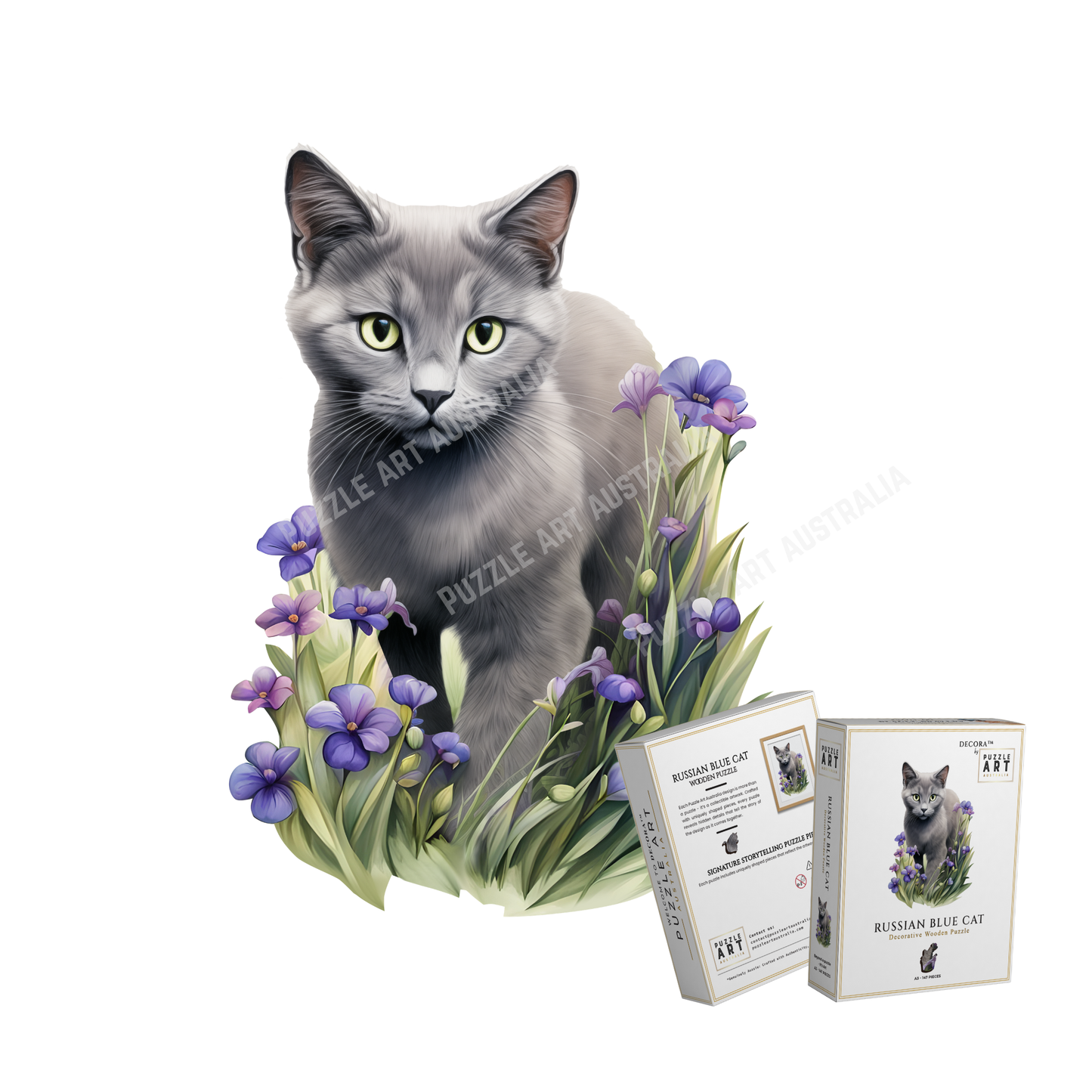 Russian Blue Cat ~ Decorative Wooden Puzzle Puzzle Art Australia
