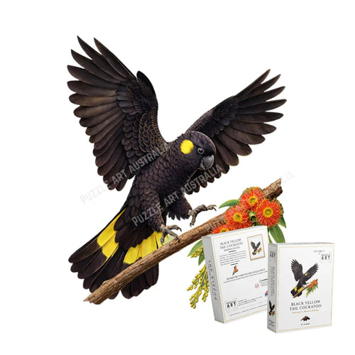 Black Yellow Tail Cockatoo Wooden Puzzle Art by Puzzle Art Australia