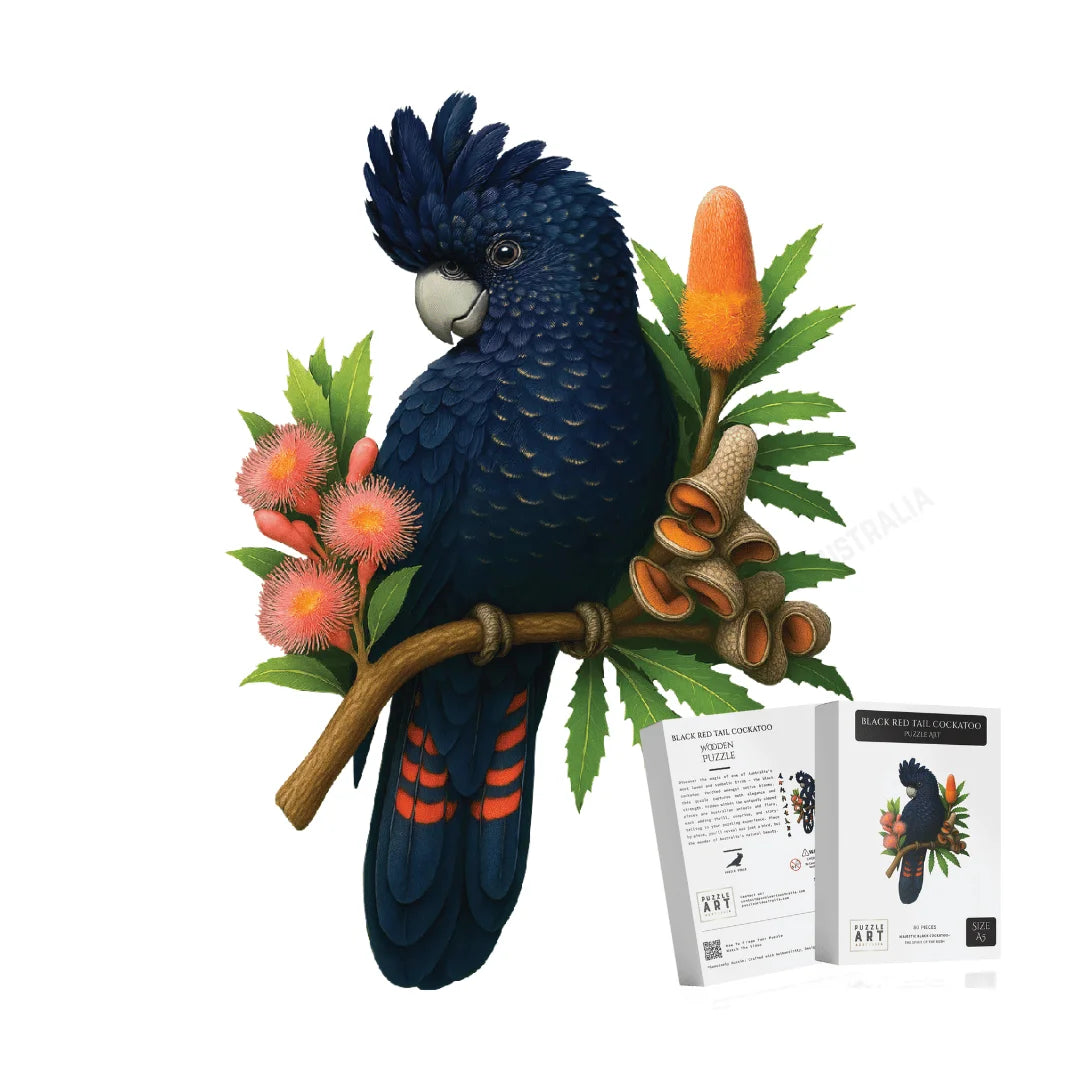 Black Cockatoo Red Tail Puzzle Art Australia