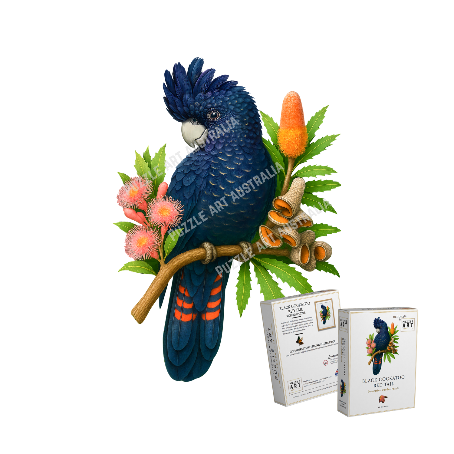 Black Cockatoo Red Tail Puzzle Art Australia