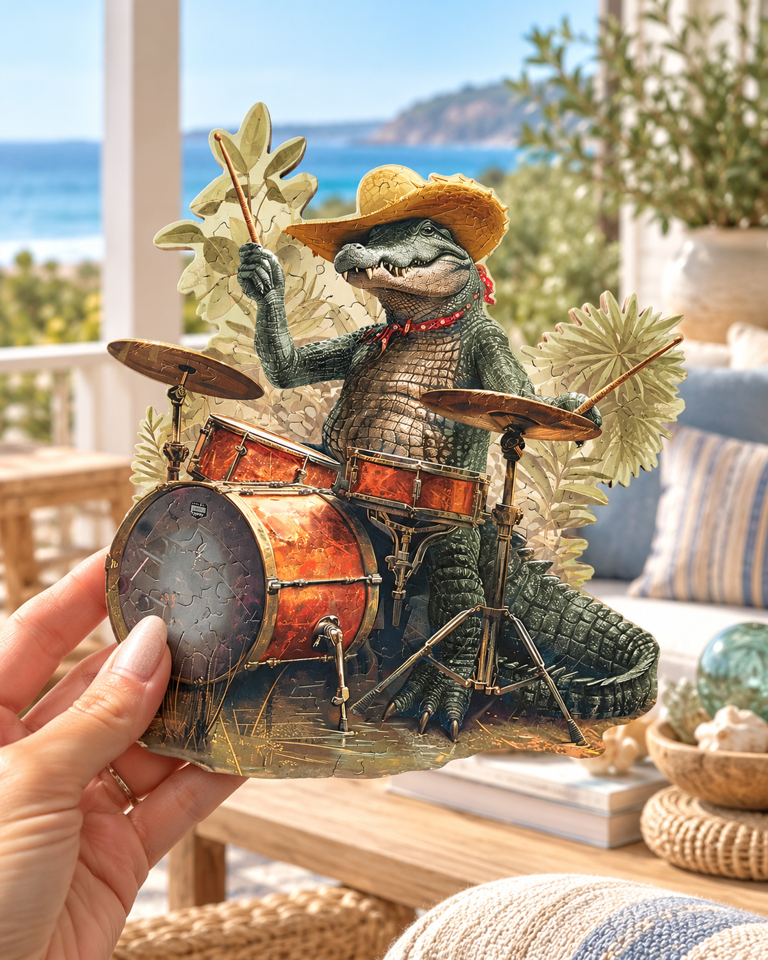 Crocodile Drum Beat Wooden Puzzle Art by Puzzle Art Australia