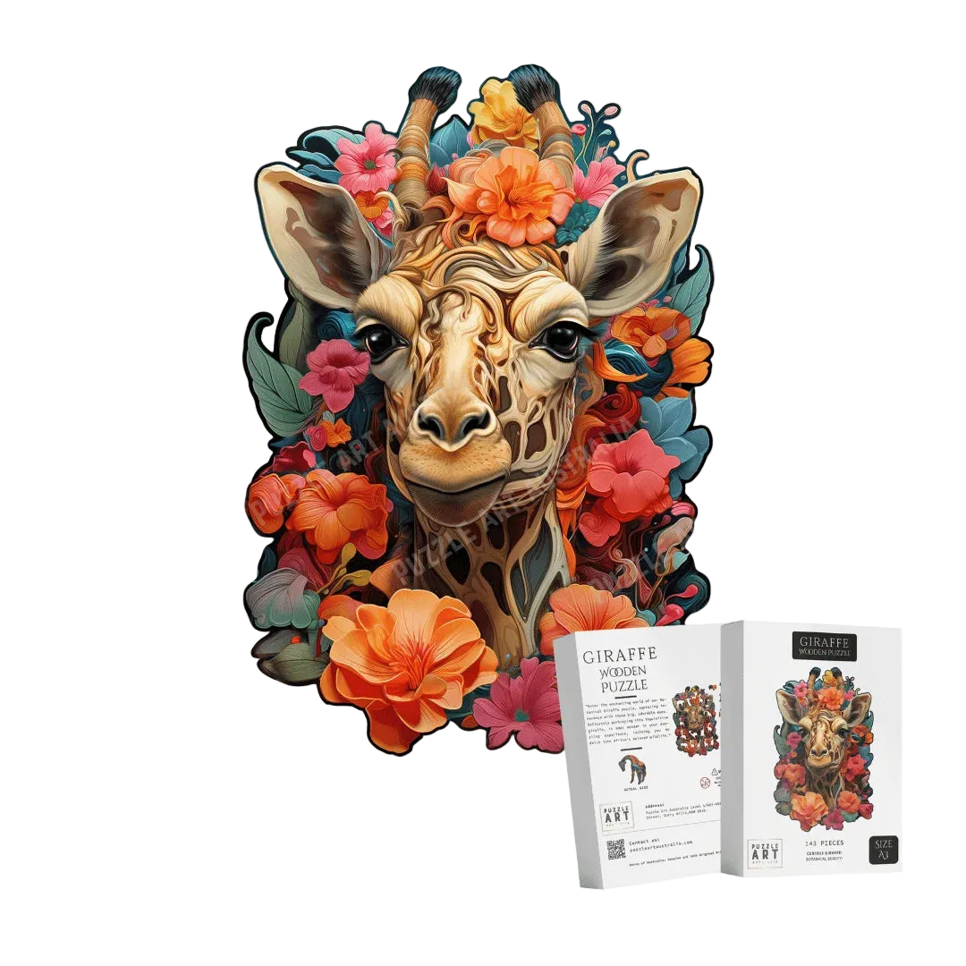 Botanical Giraffe Portrait Wooden Puzzle Puzzle Art Australia