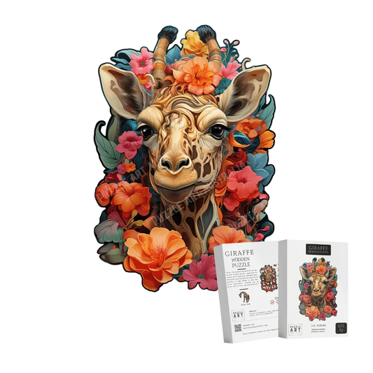 Botanical Giraffe Portrait Wooden Puzzle Puzzle Art Australia
