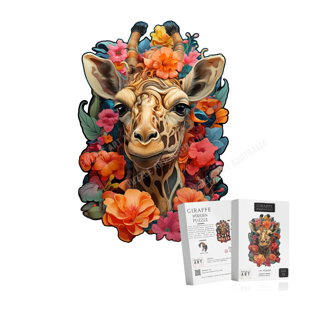 Botanical Giraffe Portrait Wooden Puzzle Puzzle Art Australia