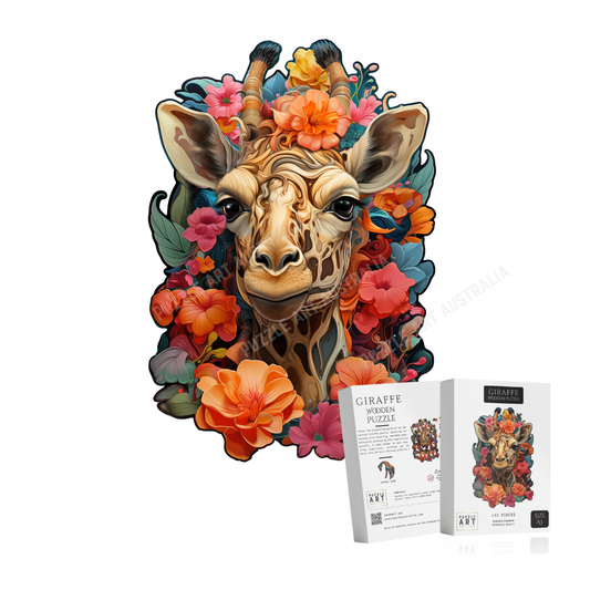 Botanical Giraffe Portrait Wooden Puzzle Puzzle Art Australia