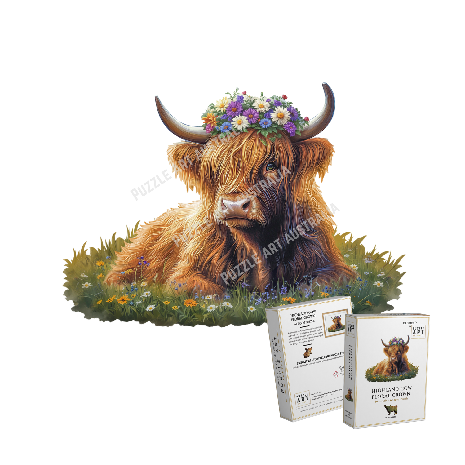 Highland Cow Floral Crown Puzzle Art Australia