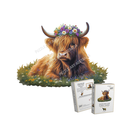 Highland Cow Floral Crown Puzzle Art Australia