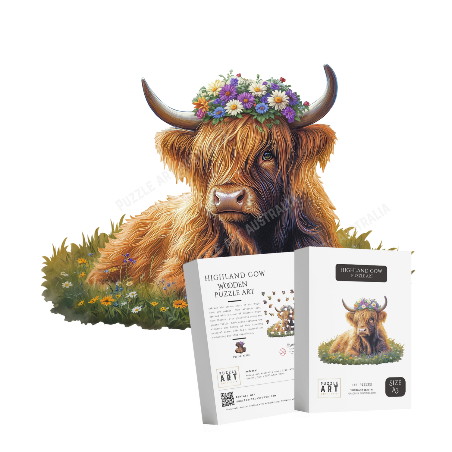 Highland Cow Wooden Puzzle Puzzle Art Australia