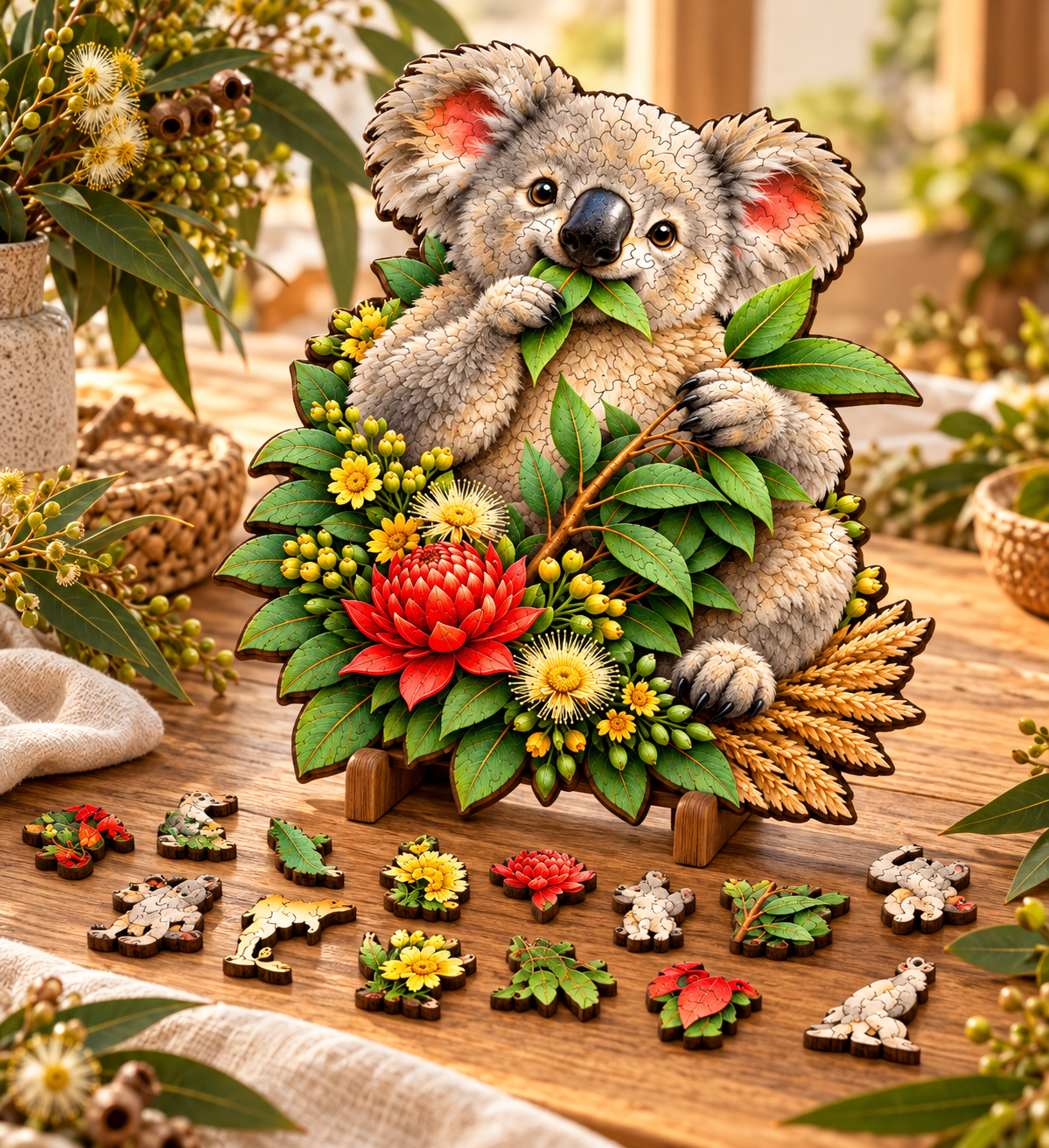 Koala Blossoms and Bites ~ Decorative Wooden Puzzle Puzzle Art Australia