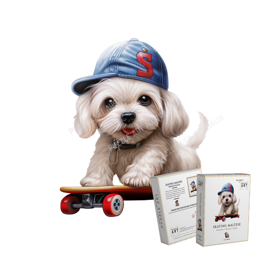 Skating Maltese Dog Wooden Puzzle Puzzle Art Australia