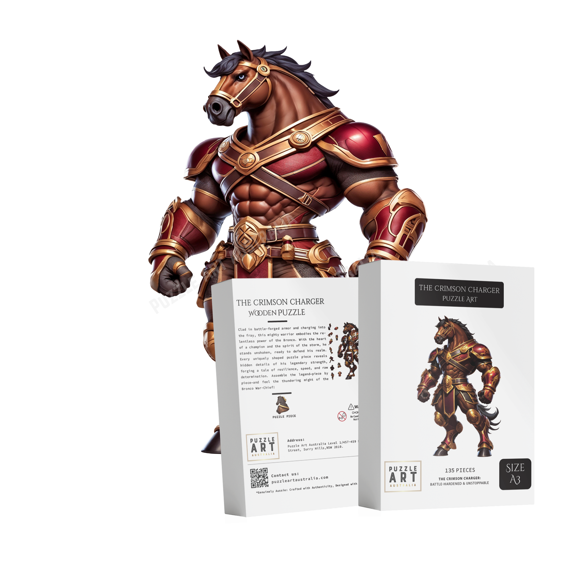 The Crimson Bronco-Inspired Warrior Puzzle – QLD Rugby League Gift - Wooden Puzzle Puzzle Art Australia