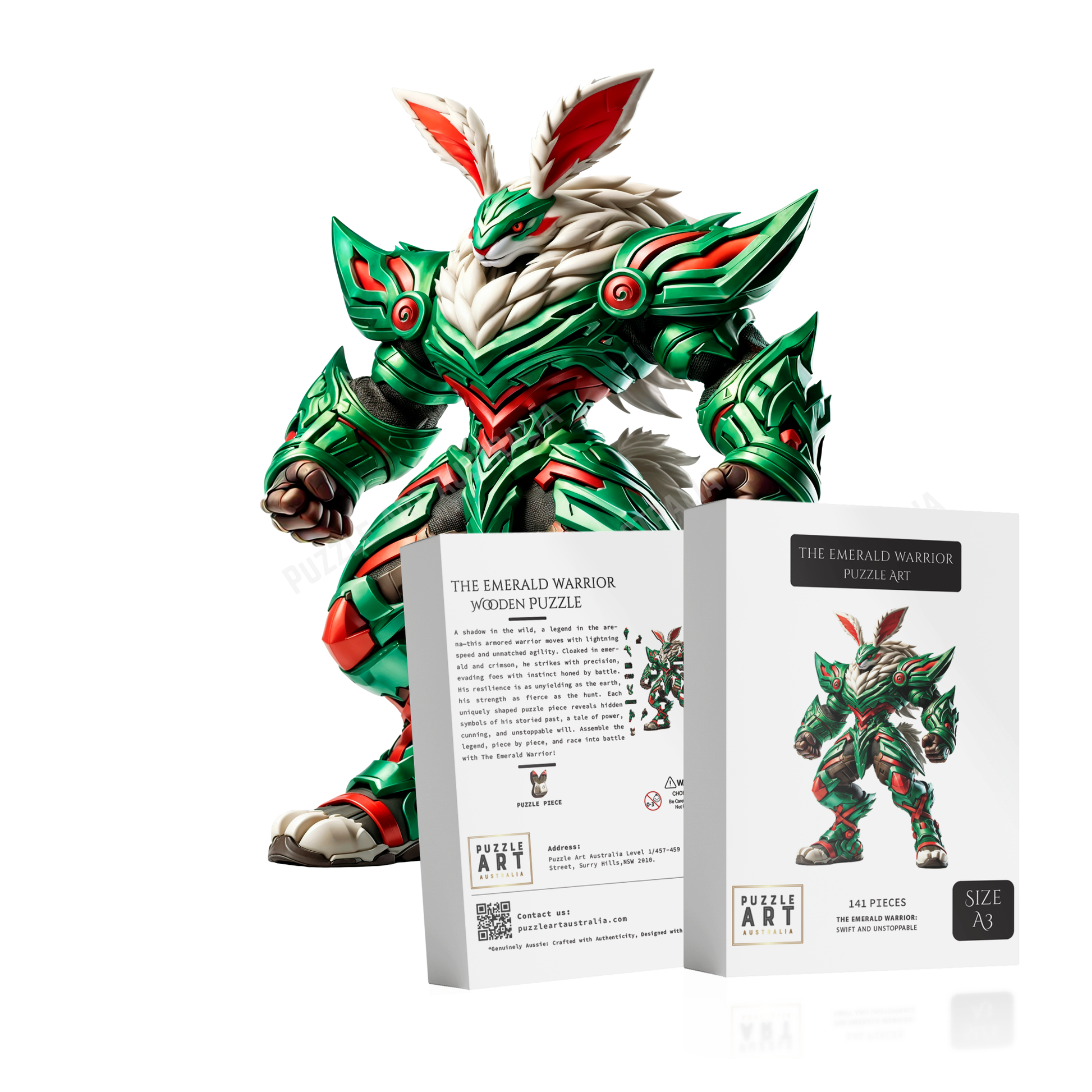 The Emerald and Red Rabbit-Inspired Puzzle – South Sydney Gladiator Art for Rugby Fans-Wooden Puzzle Puzzle Art Australia