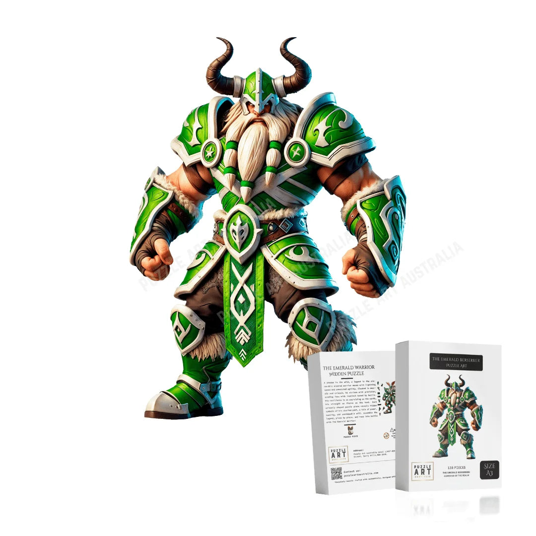 The Emerald Raider - Viking Warrior Puzzle – Canberra Rugby League-Inspired Design-Wooden Puzzle Puzzle Art Australia