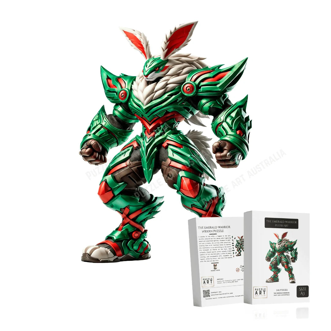 The Emerald and Red Rabbit-Inspired Puzzle – South Sydney Gladiator Art for Rugby Fans-Wooden Puzzle Puzzle Art Australia