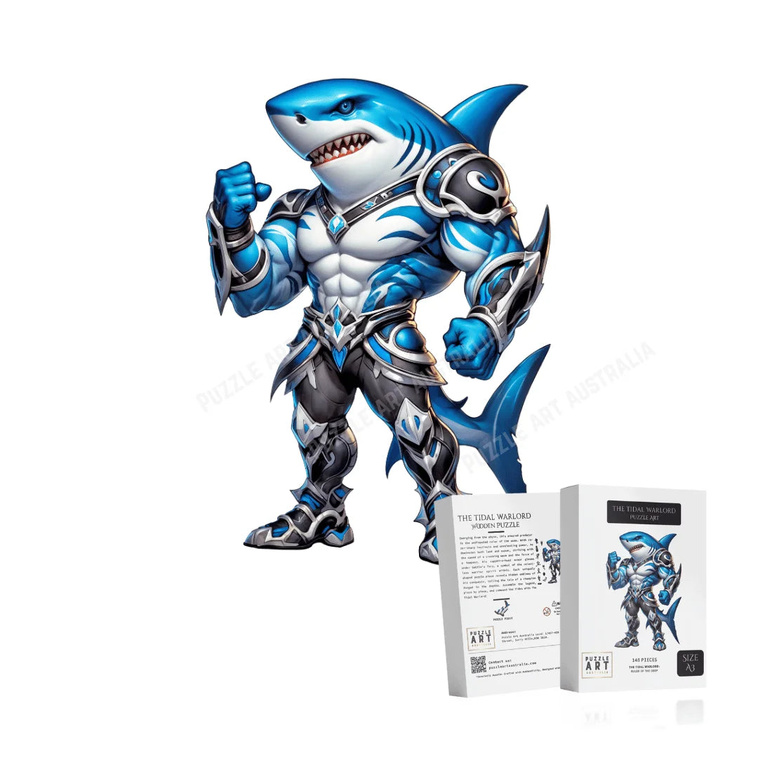 The Tidal Warlord - Sharks -Inspired Warrior Puzzle – Cronulla Rugby League Fan Gift-Wooden Puzzle Puzzle Art Australia