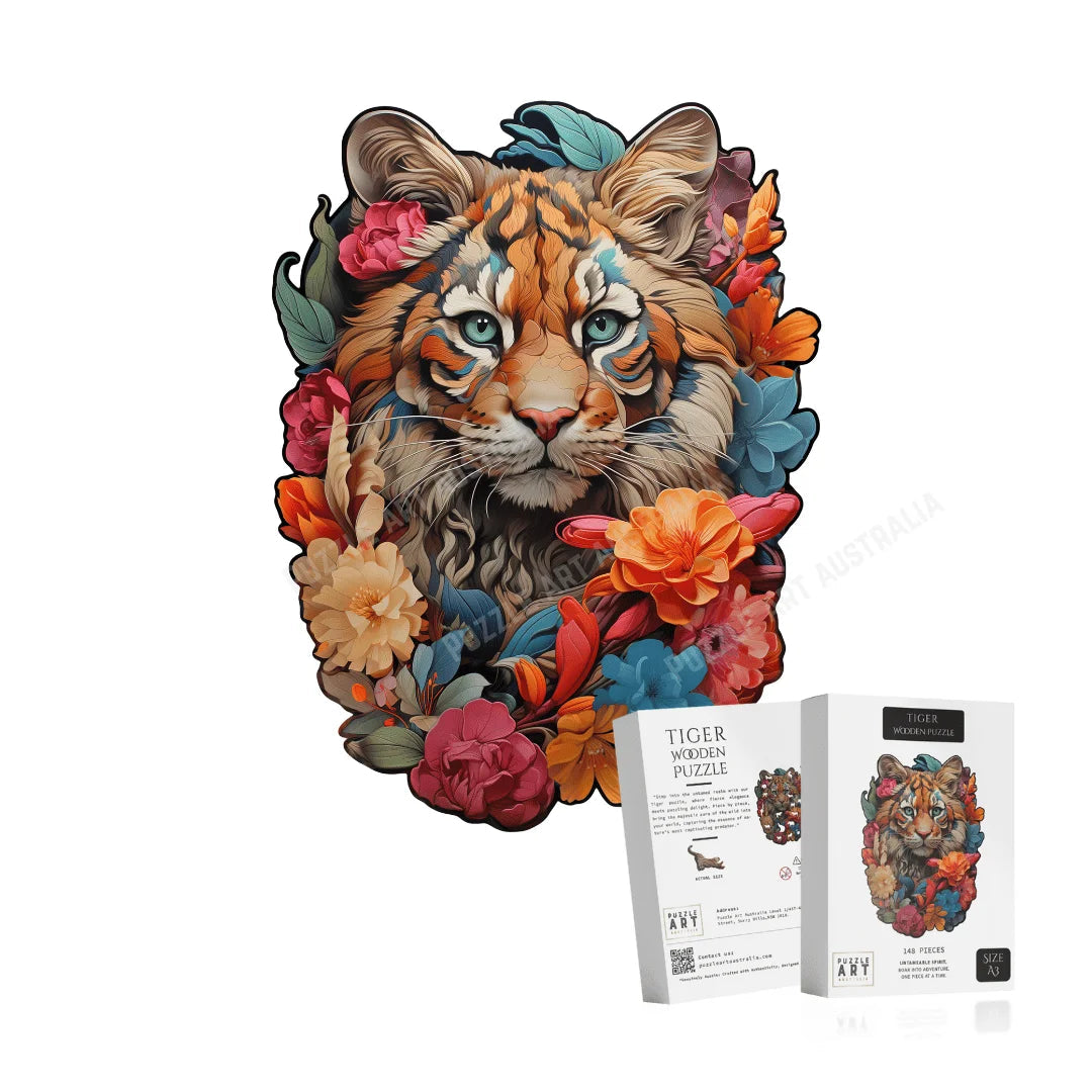 Botanical Tiger Portrait Wooden Puzzle Puzzle Art Australia