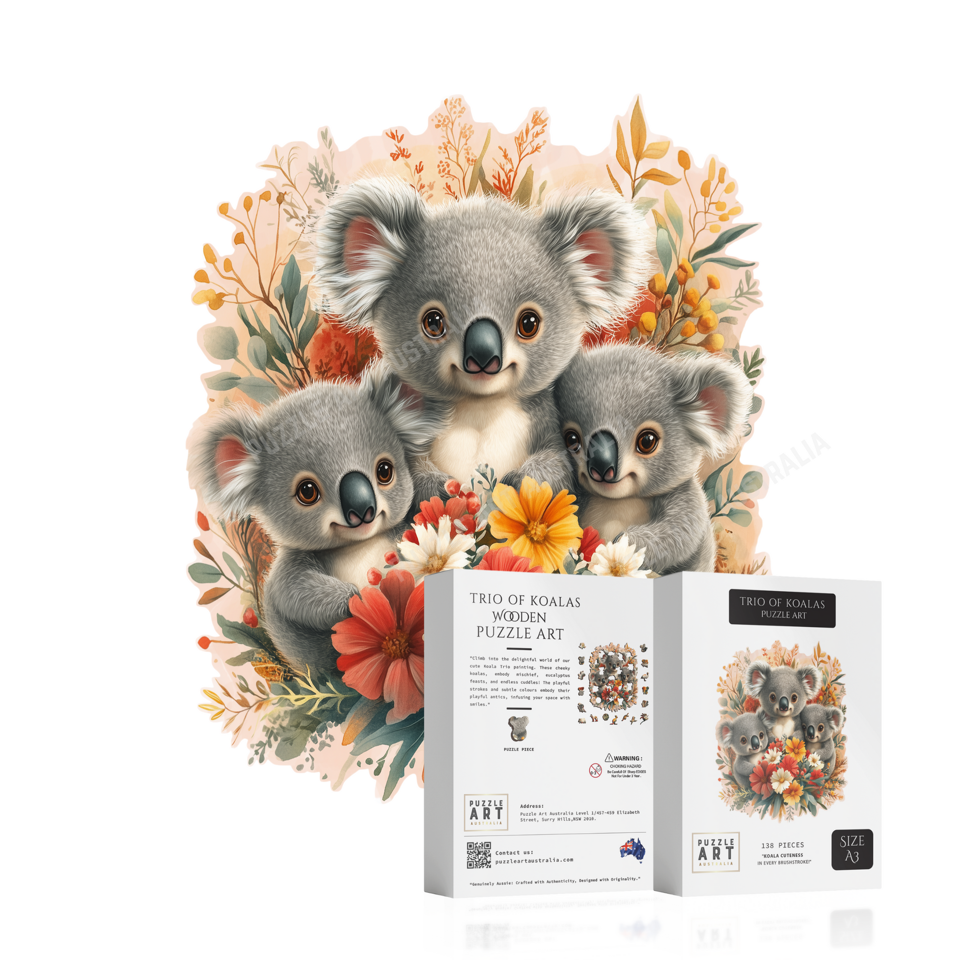 Trio of Koalas Wooden Puzzle Puzzle Art Australia