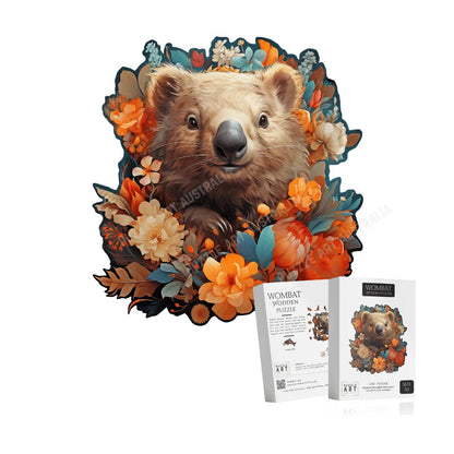 Botanical Wombat Portrait Wooden Puzzle Puzzle Art Australia