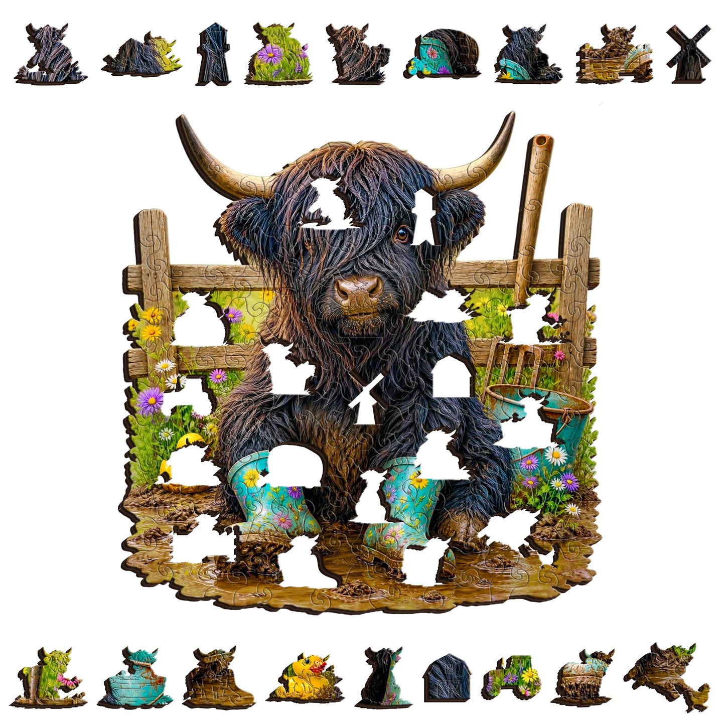 Highland Cow Muddy Play Puzzle Art Australia