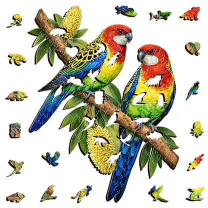 Eastern Rosella Pair Wooden Puzzle Puzzle Art Australia