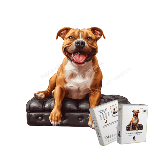 Grinning Staffy Wooden Puzzle Puzzle Art Australia