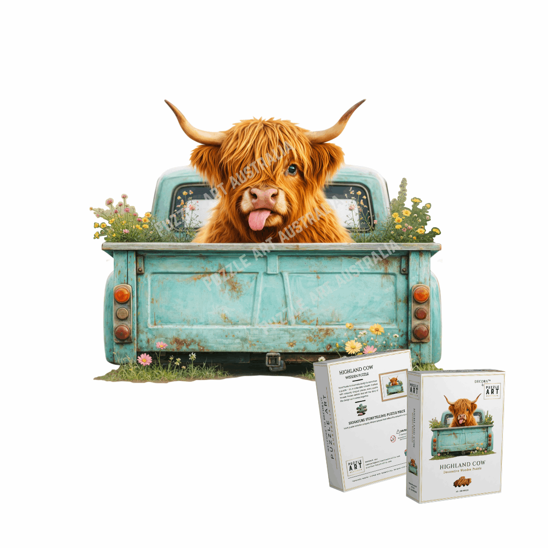 Highland Cow Country Ride Puzzle Art Australia