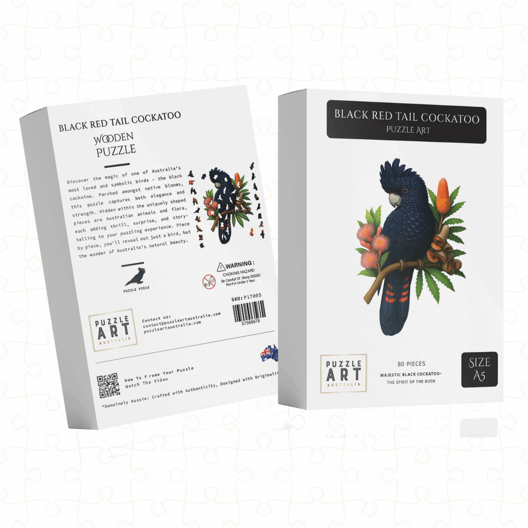 Black Cockatoo Red Tail Puzzle Art Australia